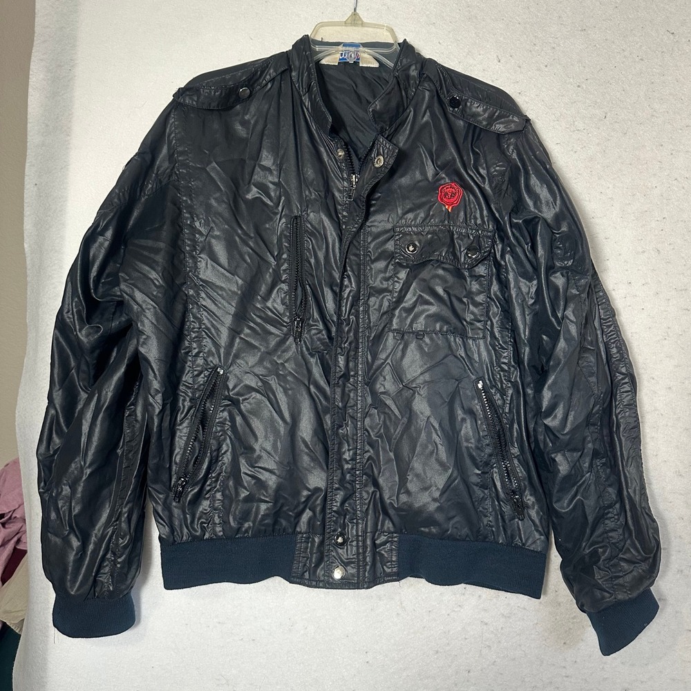 Vintage MVP Corp Black Nylon Bomber Jacket Mens Large Full Zip Utility Pocket